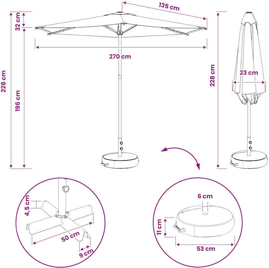 Aluminium Garten- und Terrassen-Sonnenschirm Blau 2,7x2,7xHöhe 2,28 m