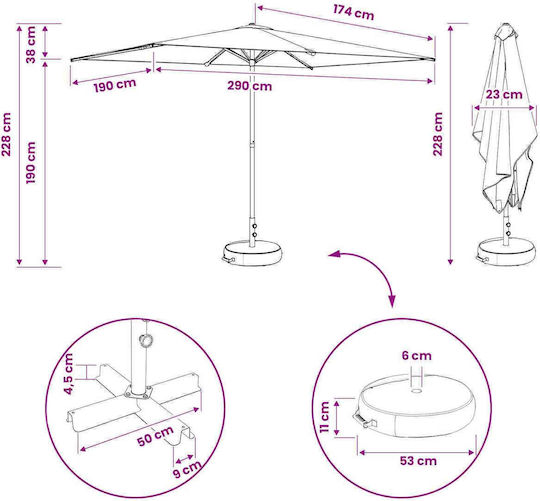 Umbrelă Rotundă Din Aluminiu Portocalie Φ3xÎ2,28m
