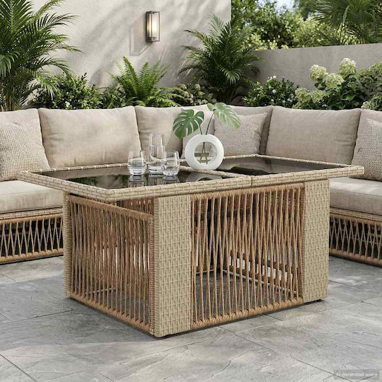 Τραπέζι Καθιστικού Εξωτερικού Χώρου Rattan Μπεζ 100x55x37εκ.