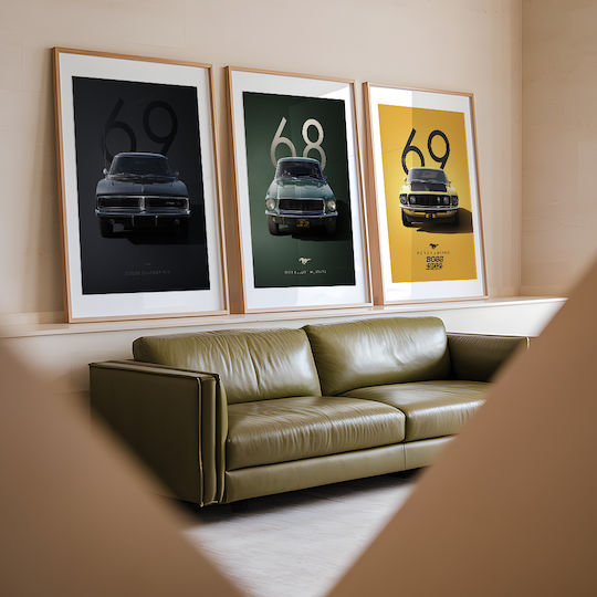 Poster 1968 Bullitt Mustang Cr003 40cm X 50cm White Wooden Frame