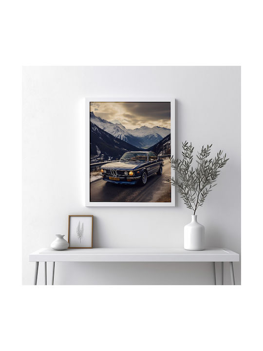 Poster BMW E9 Coupé Cr067 40cm X 50cm White Wooden Frame