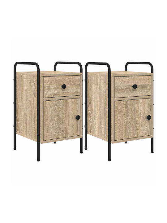 Wooden Bedside Tables with Metal Legs Beige 2 Pieces 35x36.5x61cm