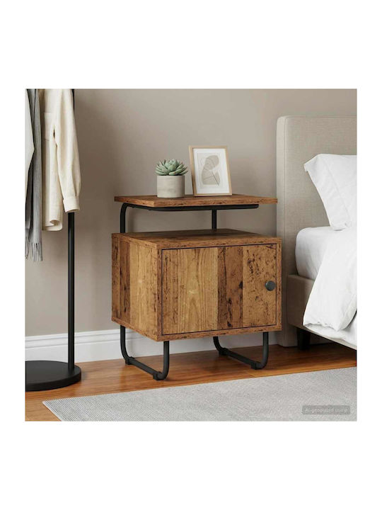 Wooden Bedside Table with Black Metal Legs 40x36.5x50cm