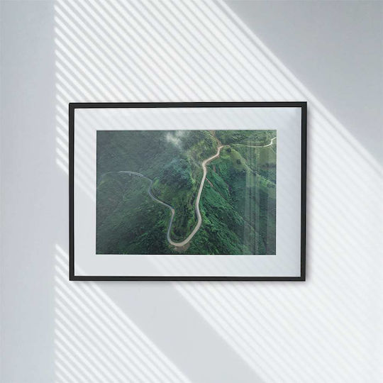 Poster Road On Green Hills Pst25200 40cm X 50cm Frame Natural Wooden Beige