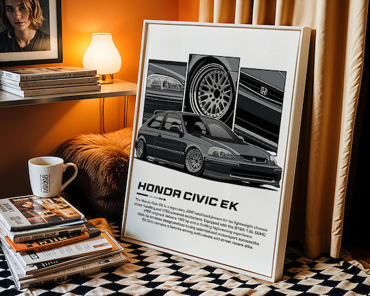 Poster Honda Civic Ek Cr023 40cm X 50cm Κορνίζα Καφέ Ξύλου 63006pd156239f63322
