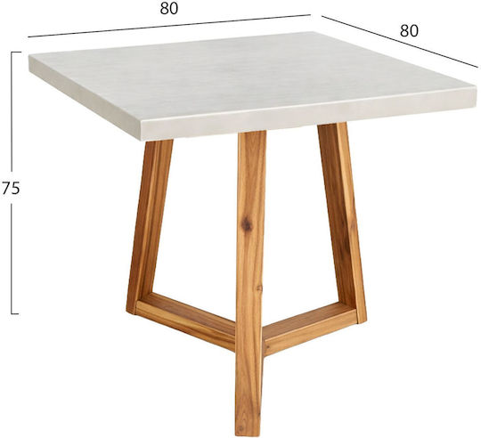 Fiber Square Dining Table with Cement Surface Gray 80x80x75cm