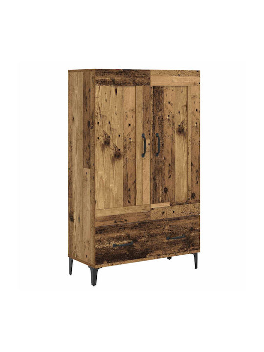 Wall Living Room Display Cabinet Made of Particle Board with Windowed Aged Wood 70x31x115cm