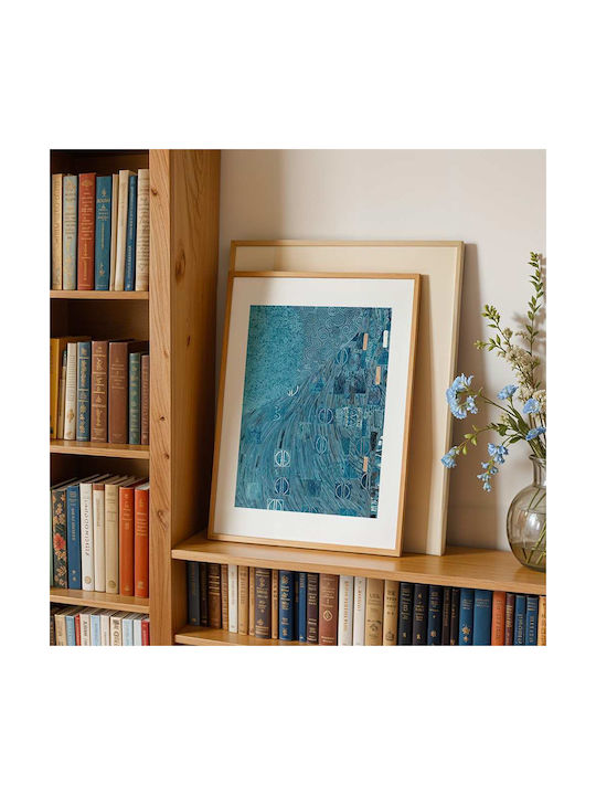 Poster Blue Details By Gustav Klimt Art156 40cm X 50cm Frame Natural Wooden Beige