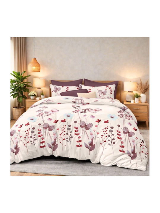 Pucioasa Set Huse Pentru Pilote 200x220cm Dublu Cu 4 Fețe De Pernă & 1 Cearșaf Pastel Flowers