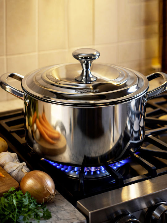 Cheffinger Тенджера от неръждаема стомана 24 см Метален капак Усилени дръжки Сребриста