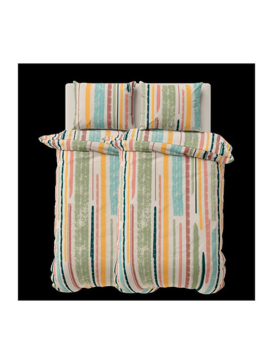 Cotton Duvet Cover Set 150x215cm Single With Multicolour Pillowcase