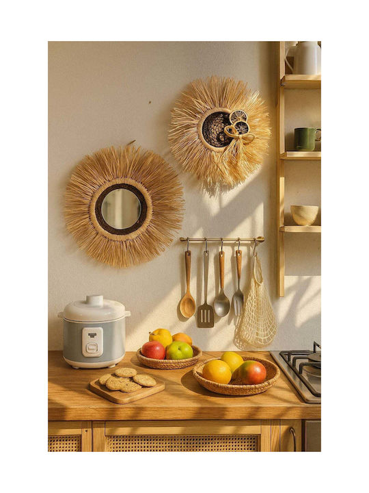 SteweHome Oglindă De Perete Cu Cadru Din Rattan Galben Diametru 40cm 2 Bucăți