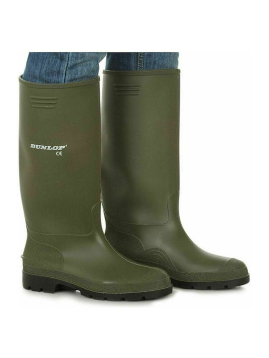 Dunlop Pricemastor Non-Slip Knee Safety Wellies with Fur Green
