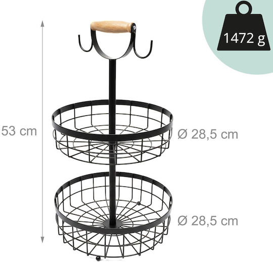Relaxdays Fructieră Metalică 2 Nivele Neagră 53x28.5cm