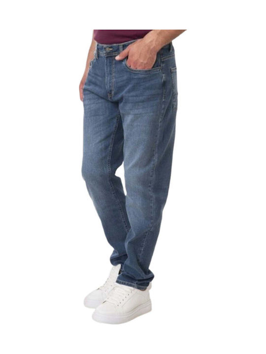Ανδρικό Παντελόνι Τζιν Ελαστικό με Slim Straight Εφαρμογή Middle Blue Denim