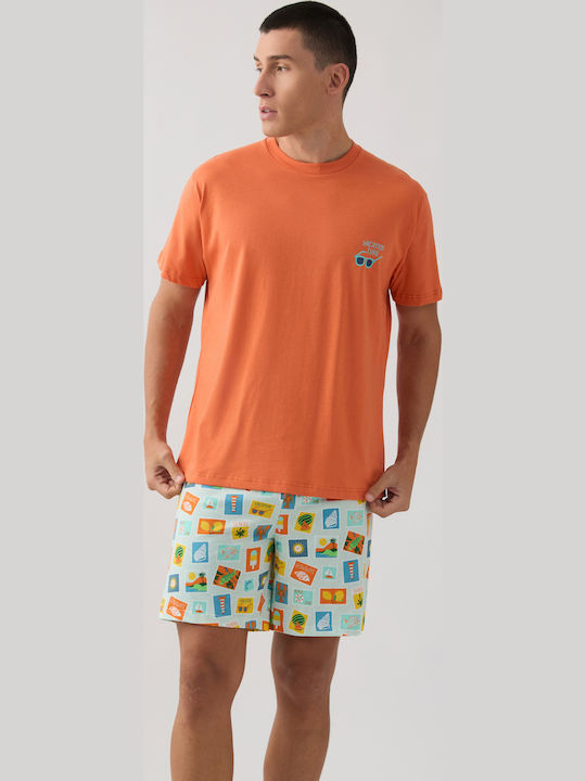 Minerva Sommer Herrenpyjama Mandarine
