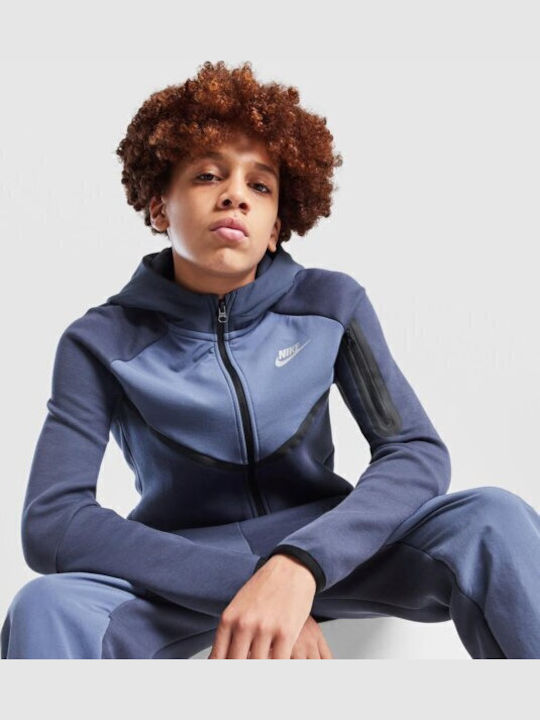 Fleece Kinder-Sweatshirt Jacke mit Kapuze Blau Tech Fleece
