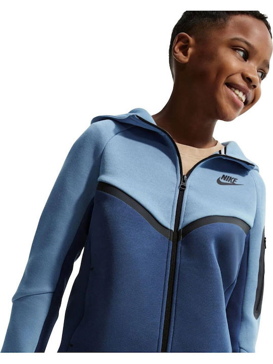 Fleece Kids Sweatshirt Cardigan With Pockets Blue Tech Fleece