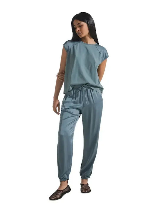 Γυναικεία Μπλούζα Σατέν Αμάνικη Teal Green