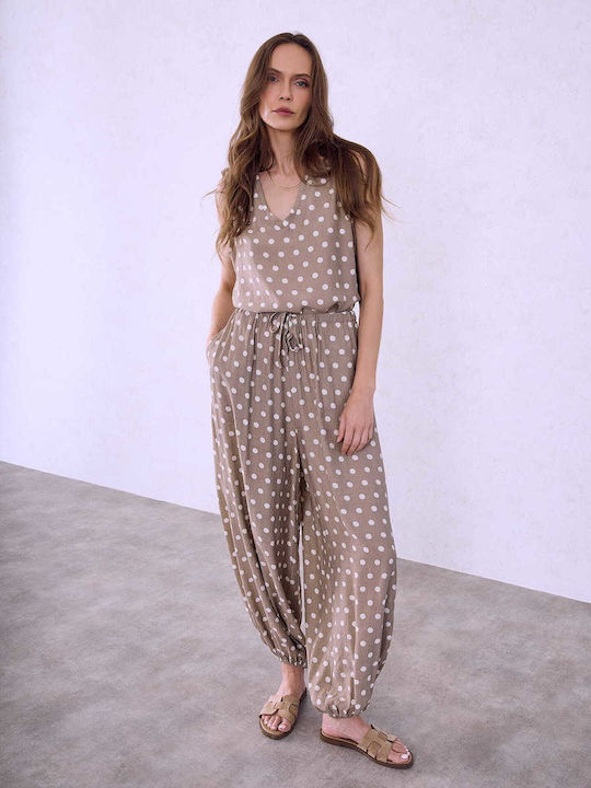 Celestino Pantaloni Dama Puncte Cu Terminatie Elastica Loose Fit Maro Deschis