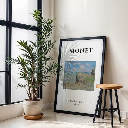 Poster Monet Cliff Walk At Pourville Art009 40cm X 50cm White Wooden Frame