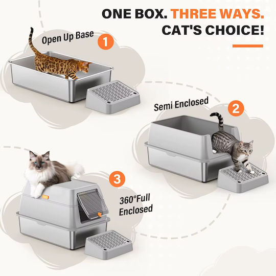 Pet's Choice Closed Grey Cat Toilet L60 x W40 x H43cm