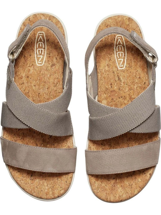 Elle Leder Flache Sandalen für Damen Beige