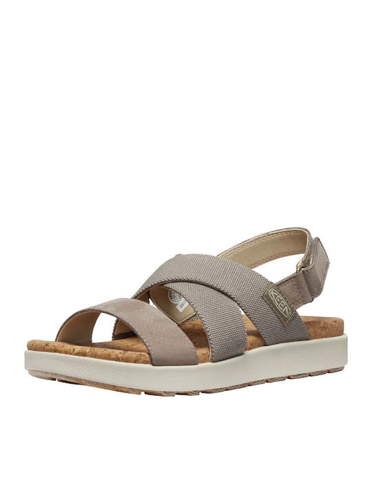 Elle Leder Flache Sandalen für Damen Beige