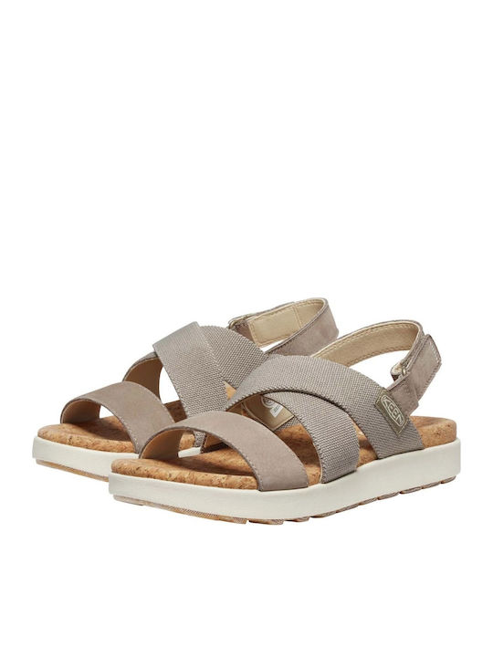 Elle Leder Flache Sandalen für Damen Beige
