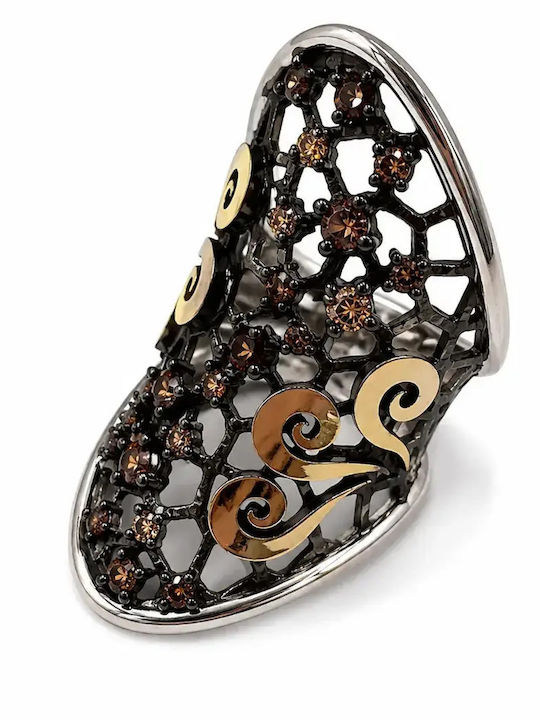 Inel Argintat Pentru Femei Zircon Silverline Zircon Cafeniu Negru Rodiu Handmade Argintat 0430643101