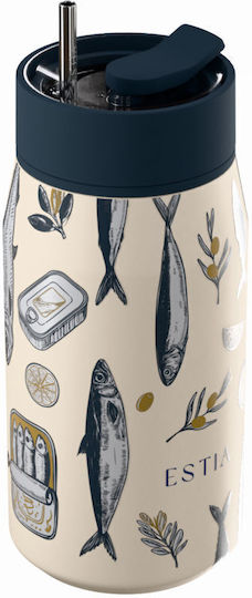 Estia Lens Save The Aegean Thermos Bottle Stainless Steel BPA Free 360ml Salt Life with Straw
