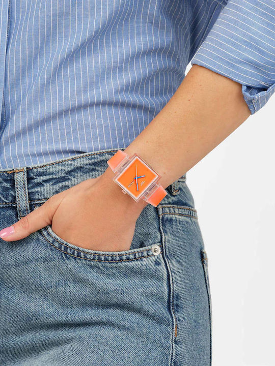 Swatch Thru Men's Battery Watch with Orange Rubber Strap