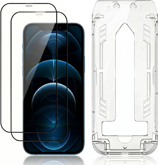 3mk Pack 2 Gehärtetes Glas iPhone 12 Pro Max Applicator Rahmen Schwarz Transparent