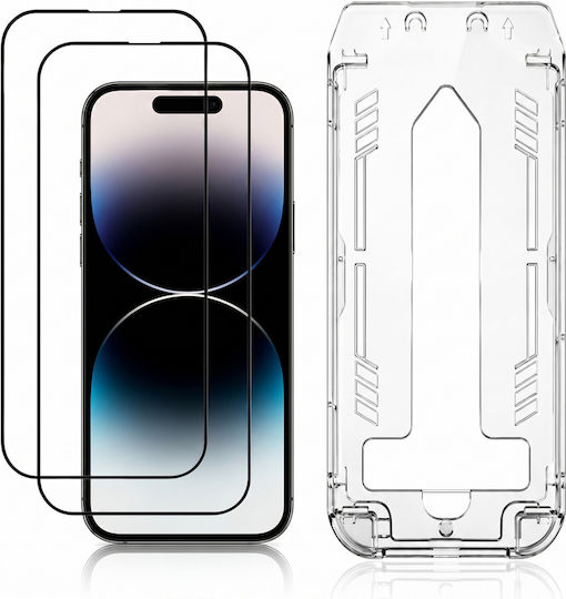 3mk Pack 2 Tempered Glass Iphone 14 Pro Applicator Frame Black Transparent