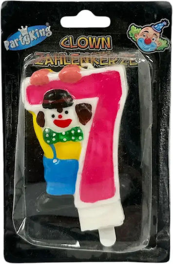 Lumânare De Tort De Ziua De Naștere Chippo Clovn 134788 Număr 7 Roz 9.5 Cm
