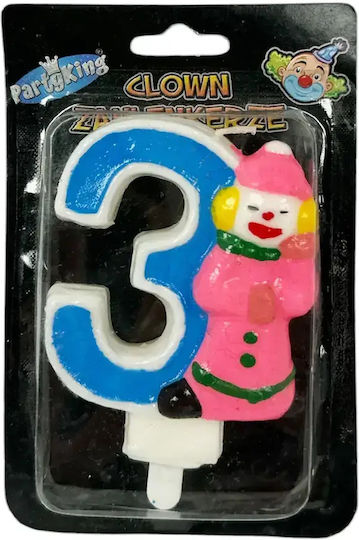 Birthday Cake Candle Chippo Clown 134788 F Number 3 Blue 9.5 Cm