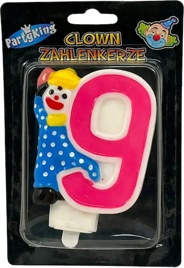 Lumânare De Tort De Ziua De Naștere Chippo Clovn 134788 F Număr 9 Roz 9.5 Cm
