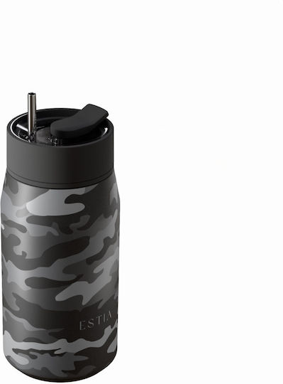 Estia Lens Save The Aegean Pahar Termos Oțel Inoxidabil Fără BPA 360ml Dark Camo cu Pai