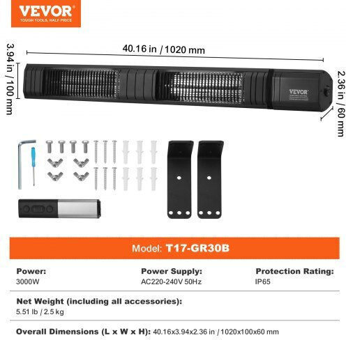 Vevor Ηλεκτρική Θερμάστρα Υπερύθρων με Ισχύ 3kW