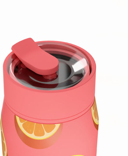 Estia Lens Save the Aegean Thermos Bottle Stainless Steel 360ml Orange Pop with Straw