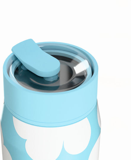 Estia Lens Save The Aegean Thermos Cup Stainless Steel BPA Free 360ml Blue Daisy with Straw