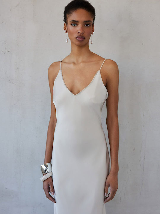 Summer Maxi Slip Dress Beige