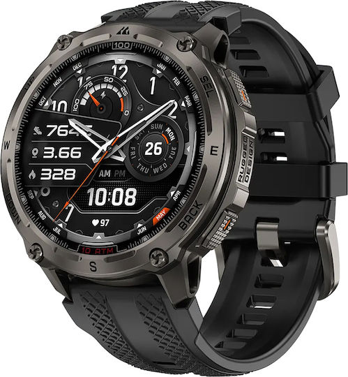 Kospet Tank T4 Stainless Steel 49mm Waterproof Smartwatch with Heart Rate Monitor Black M/L
