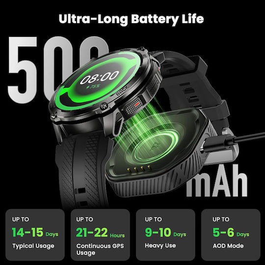 Kospet Tank T4 Stainless Steel 49mm Waterproof Smartwatch with Heart Rate Monitor Black M/L