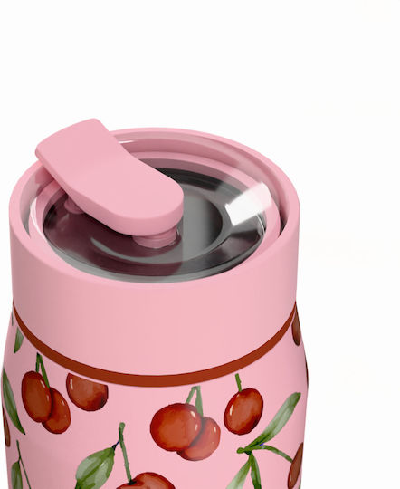 Estia Lens Save The Aegean Чаша Термос Неръждаема Стомана Без BPA 360ml Cherry Rose с Сламка