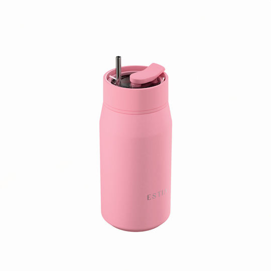 Estia Lens Save The Aegean Thermos Cup Stainless Steel BPA Free 360ml Rose with Straw