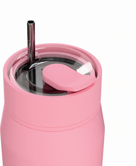 Estia Lens Save The Aegean Thermos Cup Stainless Steel BPA Free 360ml Rose with Straw