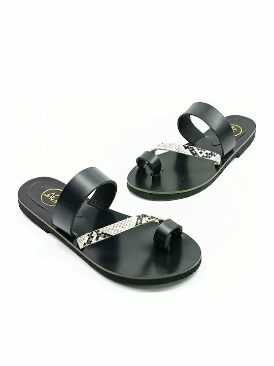 Leather Women's Flat Sandals Black