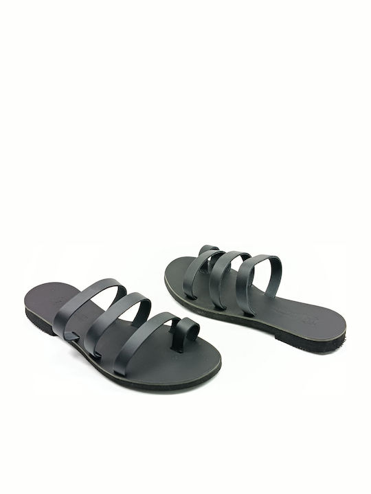 Leather Women's Flat Sandals Black