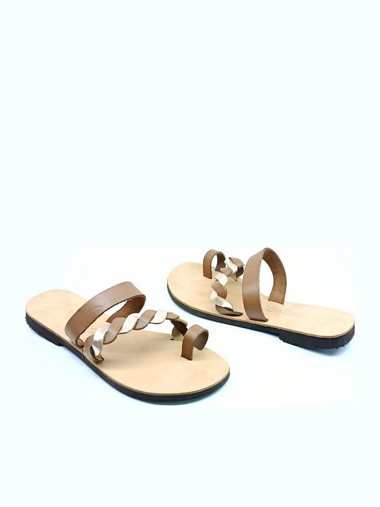 Leather Women's Flat Sandals Brown